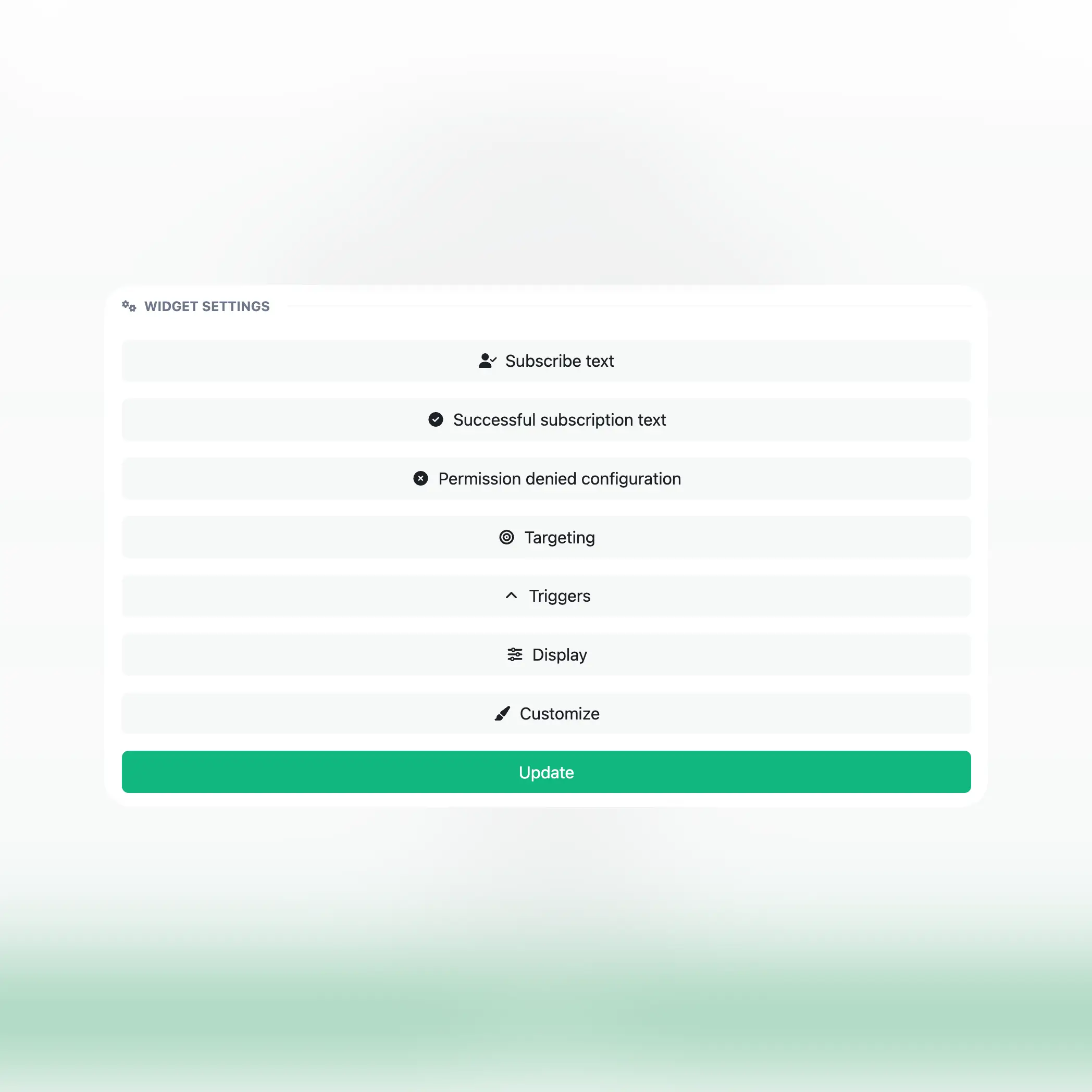 Screenshot der erweiterten Einstellungen der App für die Webseiten-Seite