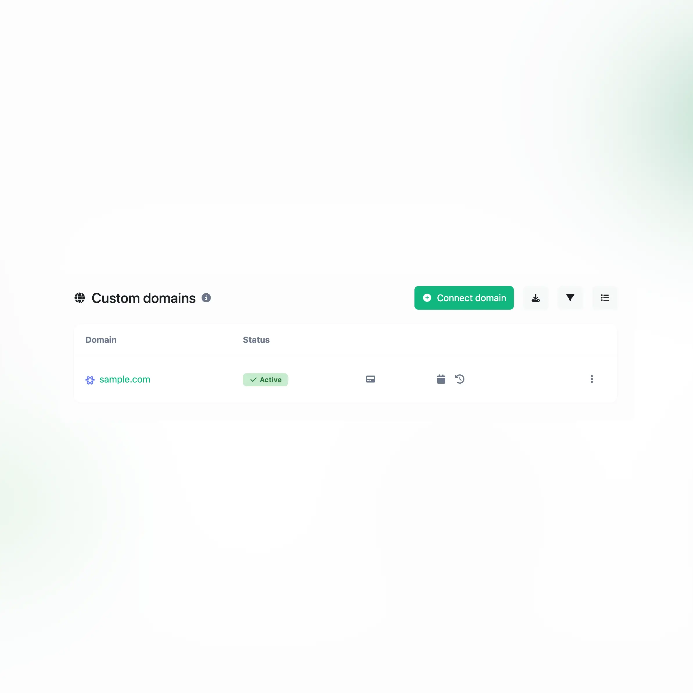 Screenshot der benutzerdefinierten Domains der App für personalisierte Pixel-JS-Codes-Link