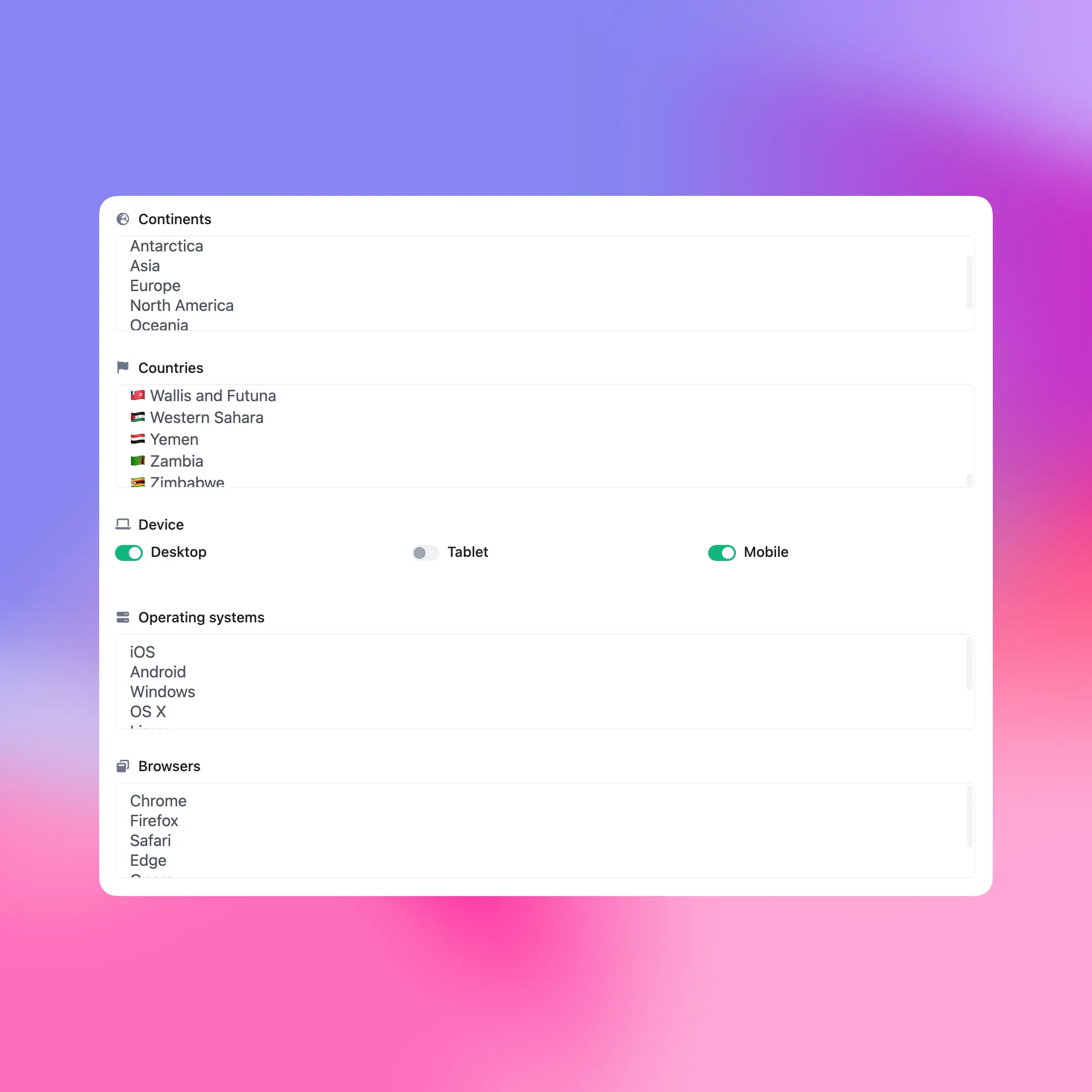 Screenshot der App-Segmente-Verwaltung und -Bearbeitungsseite